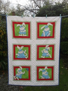 My newest design an adorable Bunny quilt 61 x 46 inches of colourful fun perfect to snuggle under with six SUPER soft little bunnies  